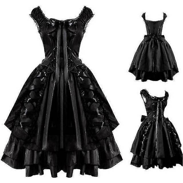 (XL, One size) Womens Classic Dress Black Layered Lace-up Goth Lolita Dress Multiple Sizes Available