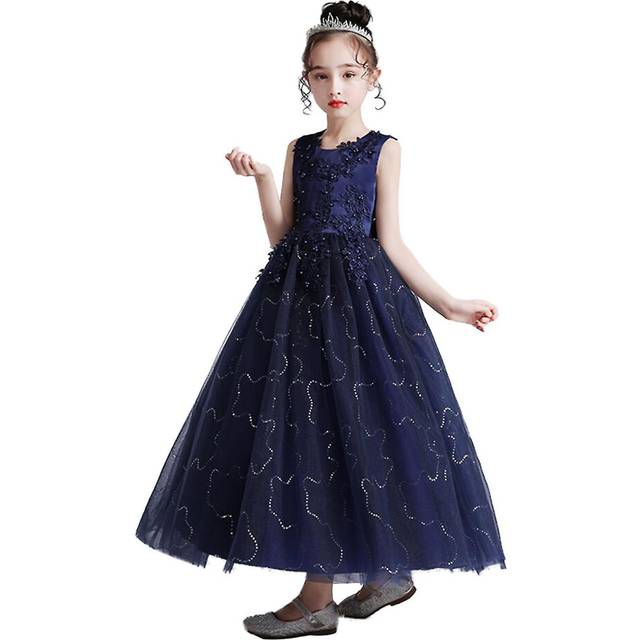 (120, Navy) Multicolor Flower Girl Dresses For Wedding Princess First Communion Dress For 5-13 Years Old Girls