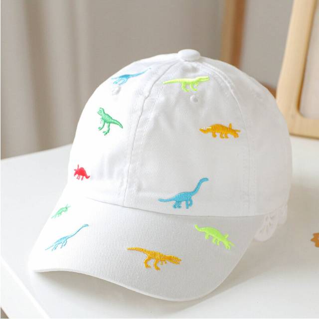 (White) Colored Dinosaur Children Baseball Hat Outdoor Shading Adjustable Loveliness