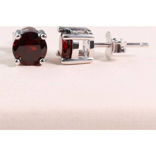 (red, s) Simple Gemstone Earring Round 6mm Natural Topaz Peridot Garnet 925 Sterling Silver Fine Jewelry Gift Bolaijewelry