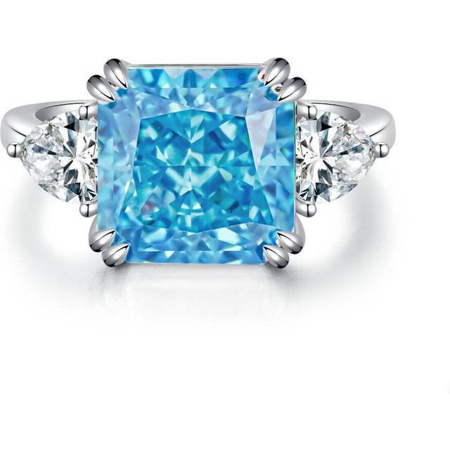 (blue, 7) Tancise 6 Colors S925 Sterling Silver Ring Women&apos;s 5 Carat Square Ice Cut High Carbon Diamond