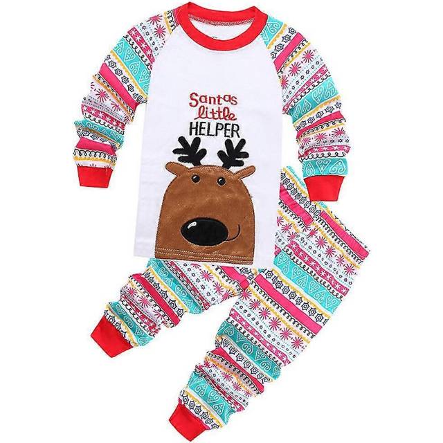 (3-4 Years, E) Christmas Kids Boys Girls Pajamas Pyjamas Pjs Set Toddler Long Sleeve Tops Trousers Sleepwear Nightwear Xmas Theme Outfits Loungewear