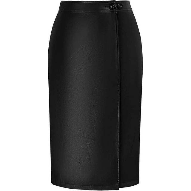 (S, Style1) Women&#39;s Pencil Skirts Knee Length Elegant High Waist Slit Straight Business Casual Skirts S-2xl