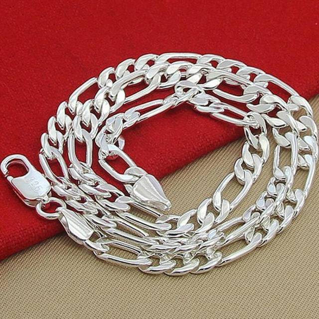 (45CM 18 inches) Solid 925 Stamped Silver Color Necklace For Men Classic 12mm Cuban Chain 18 -30 Inch Charm High Quality Fashion Jewelry Wedding