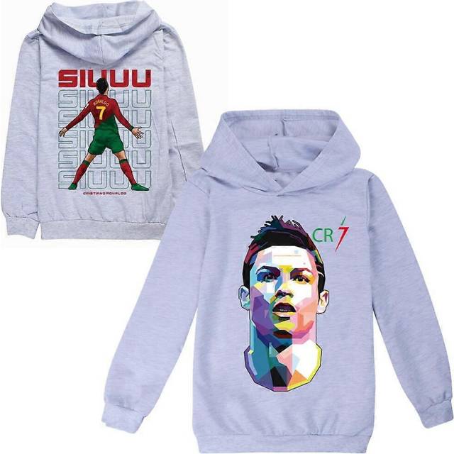 (Gray, 140cm) Ronaldo HoodieWorld Cup No.7 Christmas Gifts Football Star Hoodie Boys Hooded