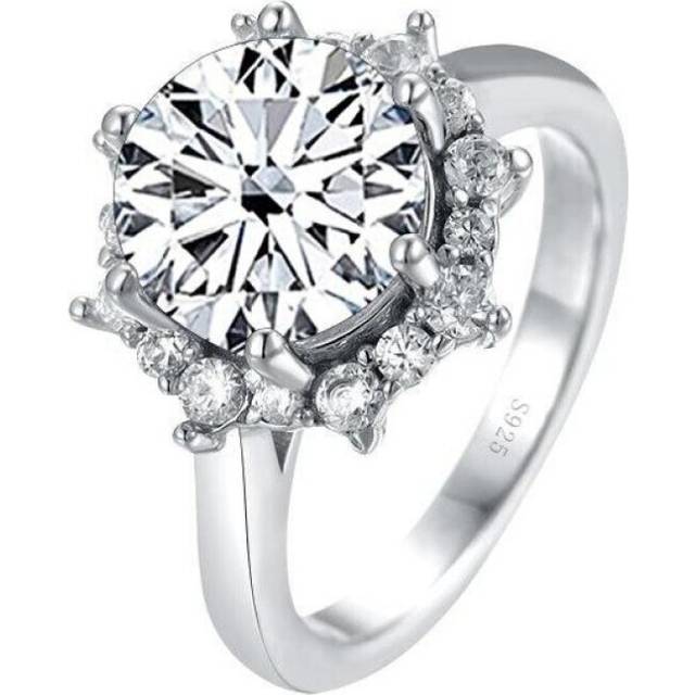 (white, 9) Bagueringen Luxury 3 Carat Moissanite Diamond Jewelry S925 Sterling Silver Wedding Ring For Women Flower Shaped Design Size5-9