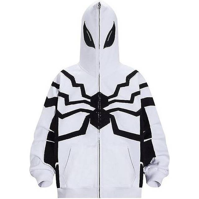 (S, White1) Spider Hoodies Gothic Vintage Print Sweatshirt Oversized Long Sleeve Streetwear