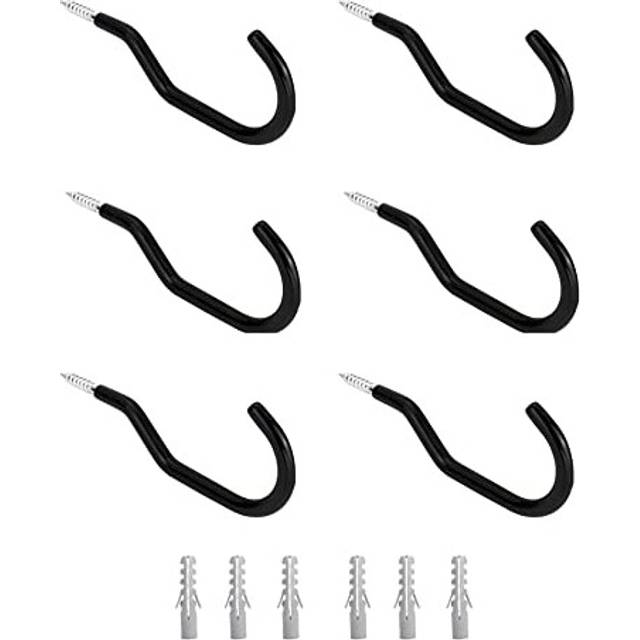 QWORK 6 Piece Bike Hooks, Heavy Duty Bike Storage Hook Set, Screw-in Plastic Coated Utility Storage Hangers, Wall Mounted Garage Hangers for