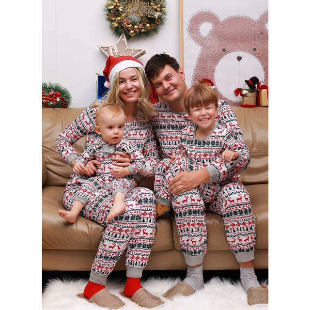 (Picture color, Mom M) Family Christmas Parent-child Outfit Elk Print Parent-child Pajamas