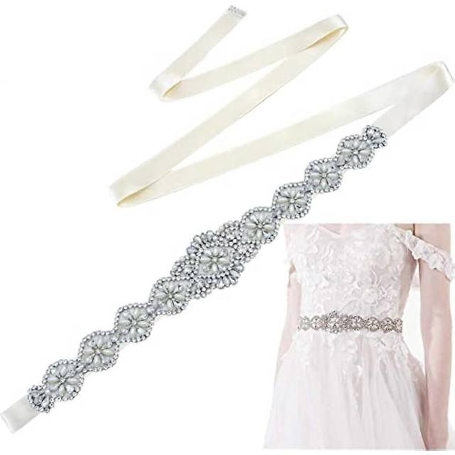 (As show, One size) Diamante Belts for Women  Bridal Belt Wedding Belts with Crystal Pearl Wedding Sash Dress Belt for Bridesmaid Bride Women Wedding
