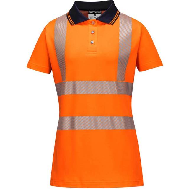 (XL, Orange/Black) Portwest Womens/Ladies Hi-Vis Cotton Safety Polo Shirt