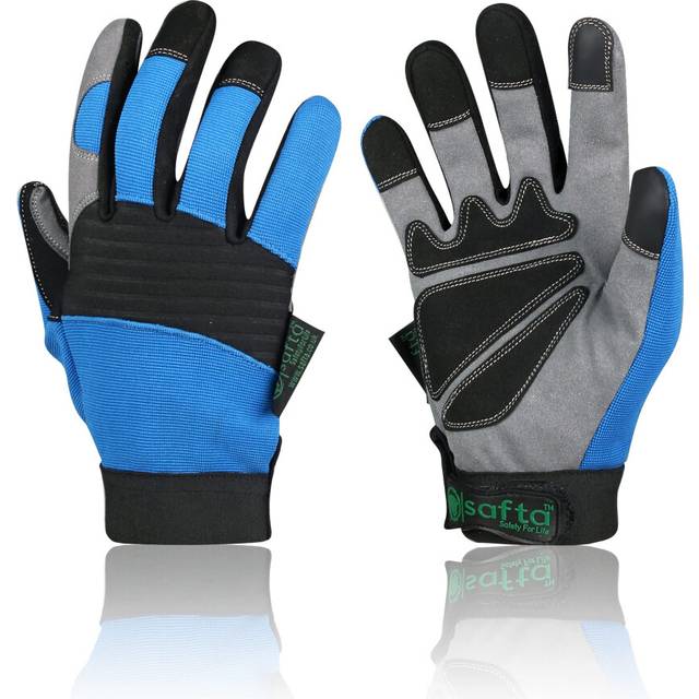 SAFTA Mechanic Gloves, Leather Palm with Breathable Spandex Back, Anti Vibration & Impact Reducing, Automobile, Aviation, Yards, Assembly, Driving &
