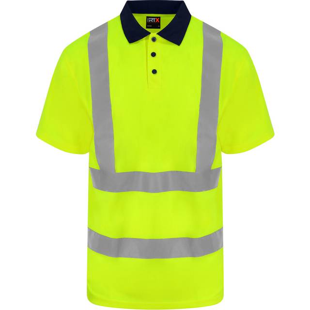 (4XL, Yellow/Navy) PRORTX Unisex Adult High-Vis Polo Shirt