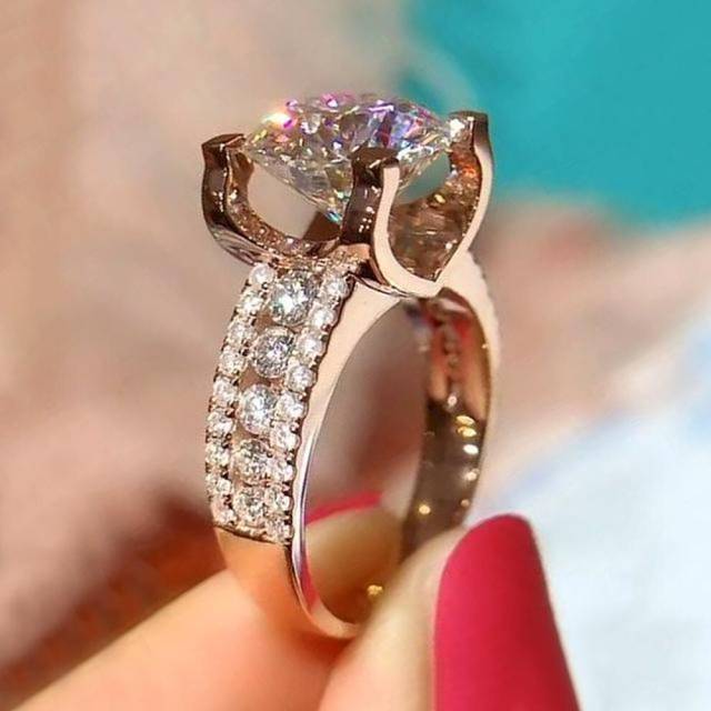 (as the picture, 10) New Wedding Bands Ring For Women Fashion Rose Gold Color Finger Ring Engagement Party Luxury Accessories High Quality Jewelry