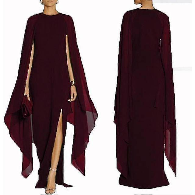 (S, RED) Women&#39;s Elegant High Split Flare Sleeve Formal Evening Gowns Maxi Dress