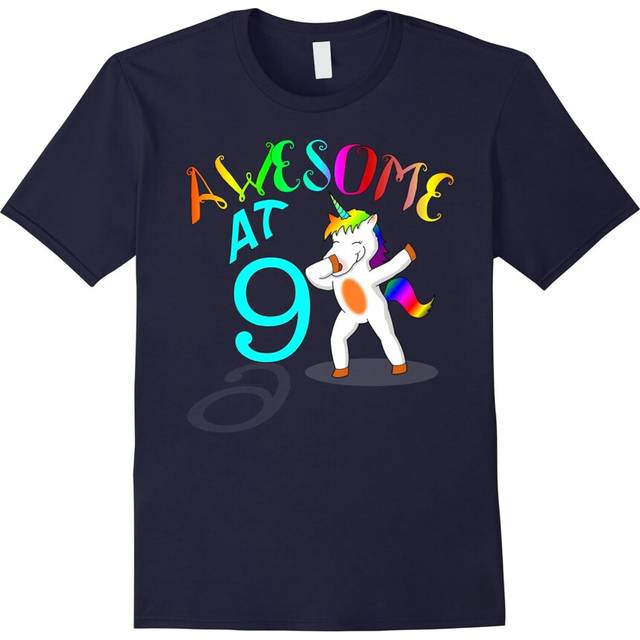 (L) Funny Dabbing Unicorn 9th Year Old Birthday Gifts Tee Shirt-Father's Day