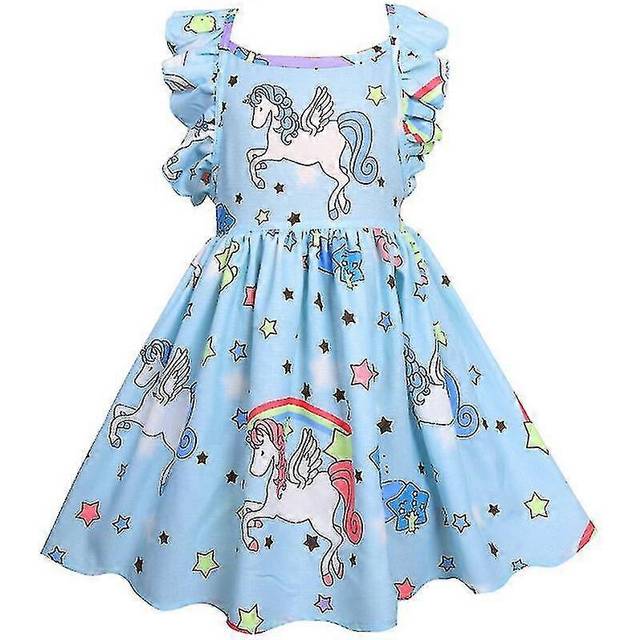 (7-8 Years, Light Blue) Kids Girls Unicorn Princess Dress Birthday Party Swing Tutu Dresses -NMAOV
