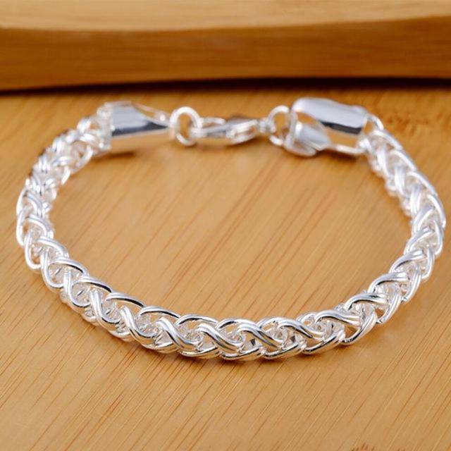 (Silver Gray) New High Quality S925 Sterling Silver 4MM Women Men Chain Male Twisted Rope Bracelets Fashion Silver Jewelry