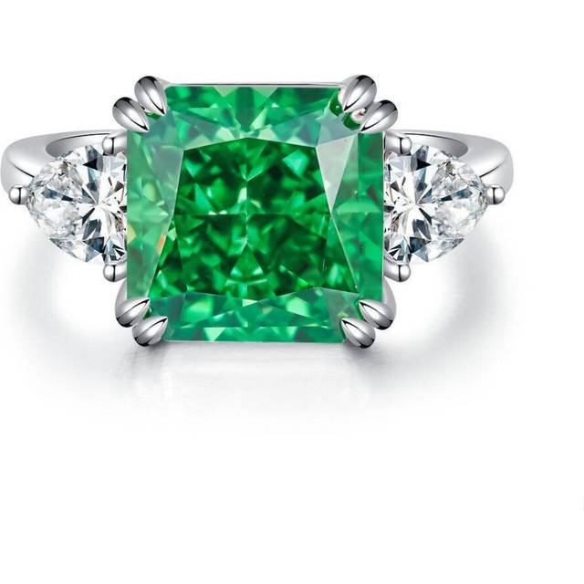 (green, 6) Tancise 6 Colors S925 Sterling Silver Ring Women&apos;s 5 Carat Square Ice Cut High Carbon Diamond