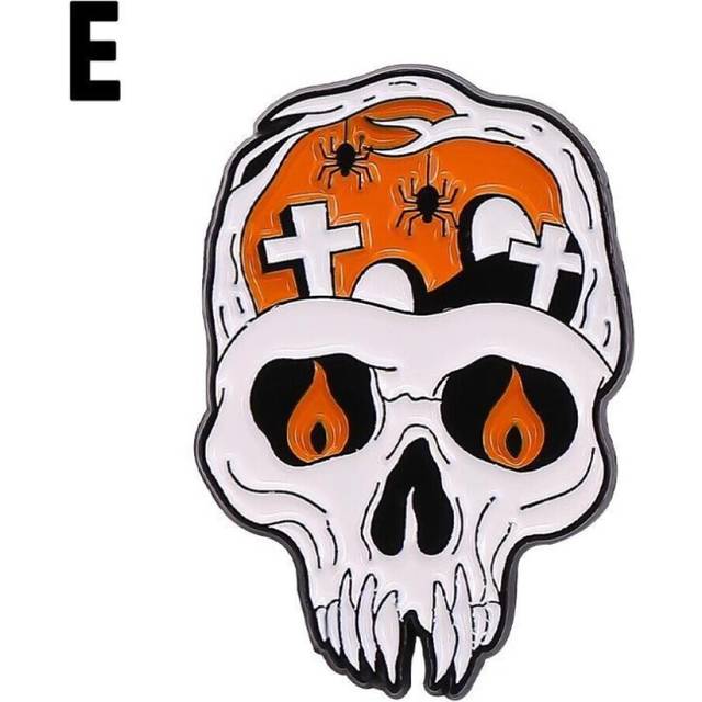 (Cream) 1Pc Halloween Alloy Brooch Skull Spider Pumpkin Lapel Pins Badge Jewelry Clothing Accessories