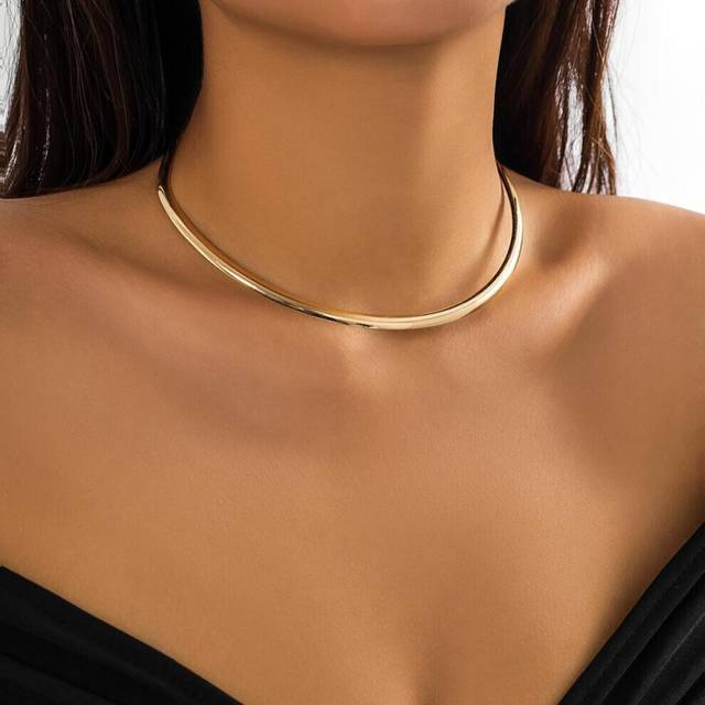 Metal Round Torques Choker Necklace for Women Simple Gold Color Collar Necklace Party Jewelry Gift gold