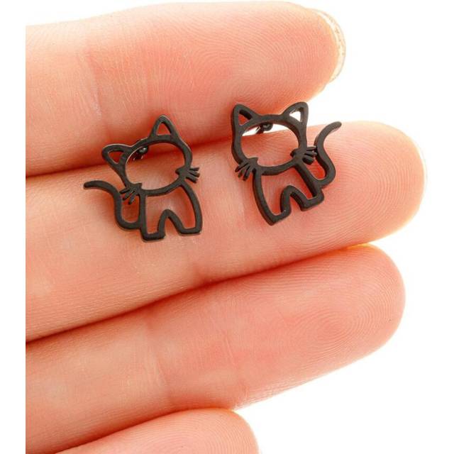 1 Pair Cute Cat Stainless Steel Stud Earrings For Womens Punk Jewelry Gifts Trend Fashion Small Ear Studs Jewelry