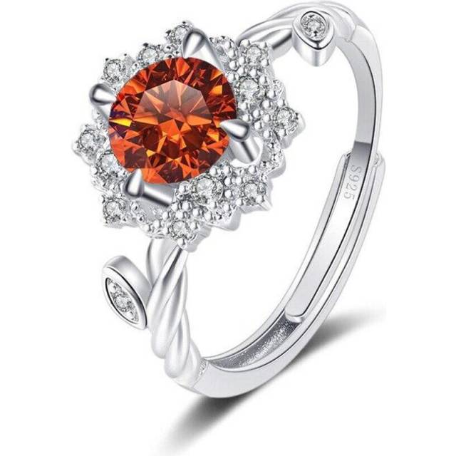 (orange, 1ct adjustable) Bague Ringen Round 8h8a Vvs D Color 1ct Moissanite Ring S925 Sterling Silver Jewelry Accessories Flower Four Claw Rings For W