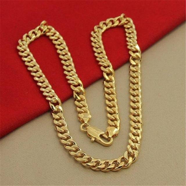 (as the picture, 50cm) 925 Sterling Silver Necklace 6mm Sideways Electroplating 24k Gold Necklace For Men 's Party Charm Jewelry Gift