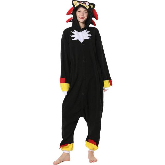 (XL) Cartoon animal one-piece pajamas Halloween Christmas shaker fleece couple pajamas Socko Nick Stitchers(Black Sonic)