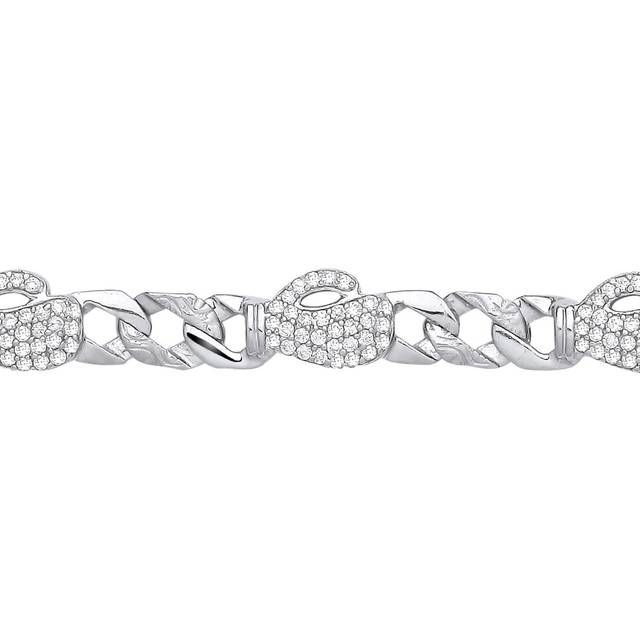 Jewelco London Kids Sterling Silver CZ Triple Boxing Glove Hexagon Patterned Curb Charm Bracelet 6mm 5.5 inch - GVB558