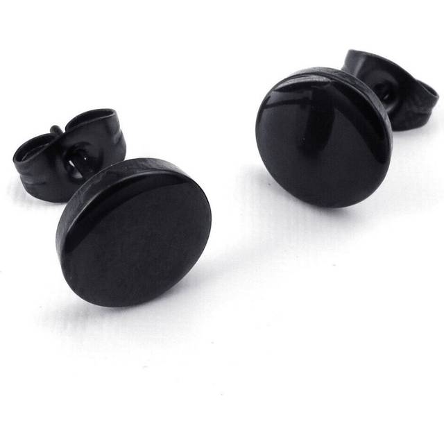 Jewelry Men's Earrings, 10mm Circle Ear Studs, 2pcs (1 Pair), Stainless Steel, Black