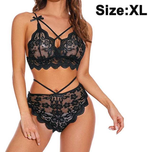 2 Piece Women Sexy Lace Lingerie Set Mesh Bra And Panty Lingerie Strap Babydoll Strappy Lace Lingerie
