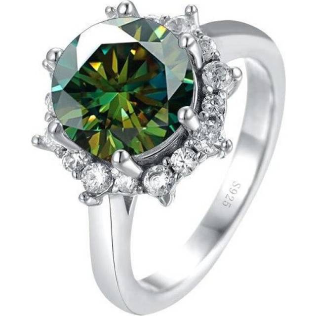 (green, 6) Bagueringen Luxury 3 Carat Moissanite Diamond Jewelry S925 Sterling Silver Wedding Ring For Women Flower Shaped Design Size5-9