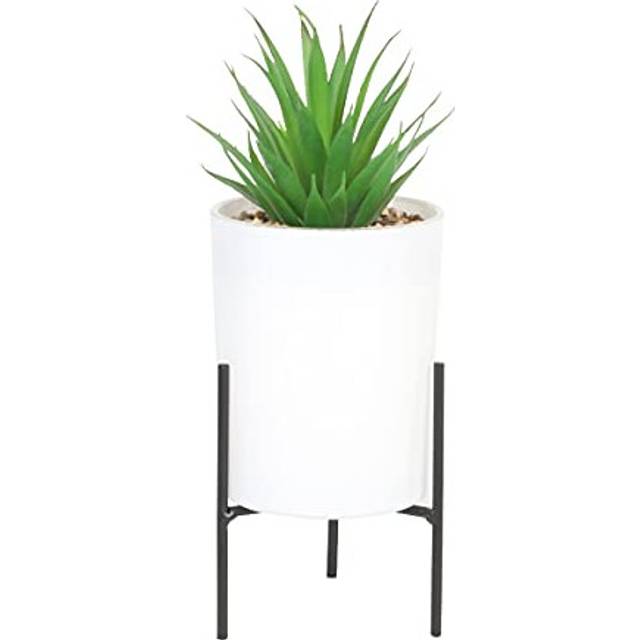 Sleepdown Halo Green Leaf White Pot Stand Artificial Faux Plant for Home Office Bathroom Decor Indoor Decoration Aesthetics