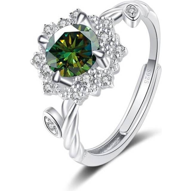 (dark green, 1ct adjustable) Bague Ringen Round 8h8a Vvs D Color 1ct Moissanite Ring S925 Sterling Silver Jewelry Accessories Flower Four Claw Rings F
