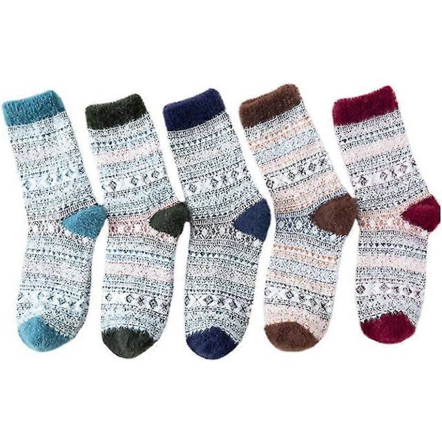 (As show, One size) 5 Pairs Men Winter Warm Knit Furry Socks Ethnic Multicolor Fuzzy Thermal Hosiery