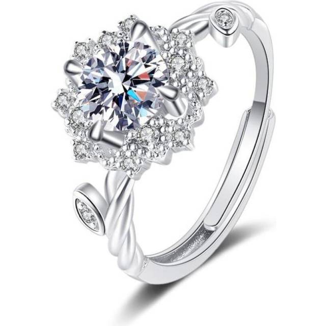 (white, 1ct adjustable) Bague Ringen Round 8h8a Vvs D Color 1ct Moissanite Ring S925 Sterling Silver Jewelry Accessories Flower Four Claw Rings For Wo