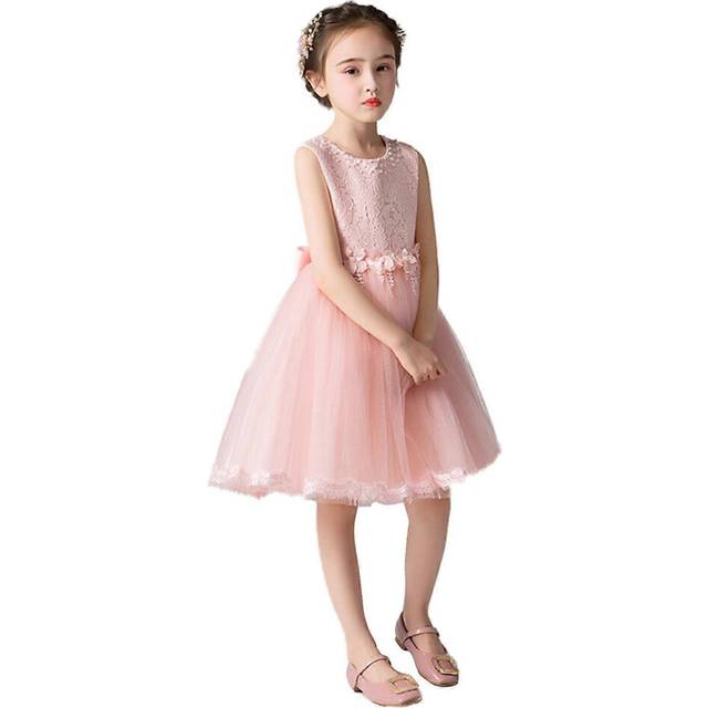(150, Pink) Lace Flower Girl Dress Bridesmaid Tulle Princess Dress for Wedding, Party, Pageant in Multiple Colors