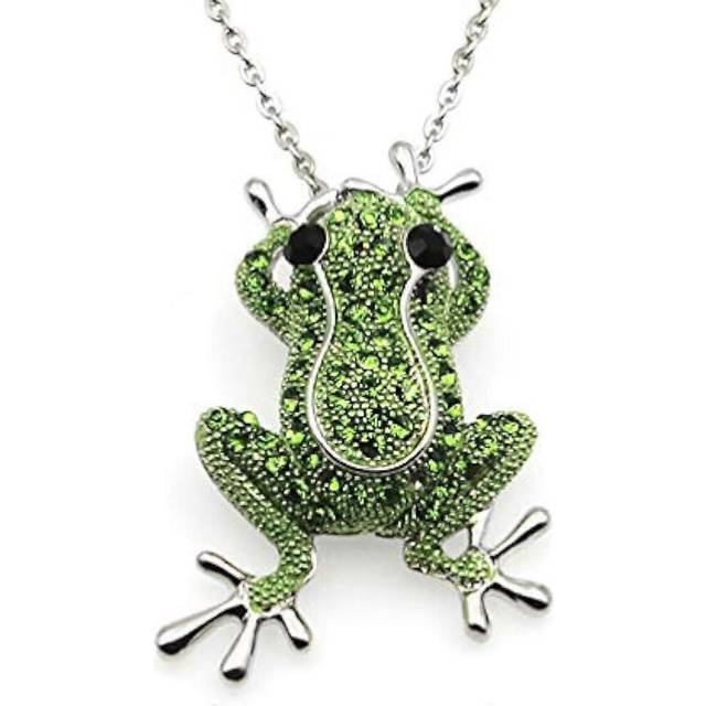 (As show, One size) Crystal Brooch Rhinestone Necklace Frog Pendant Necklace Women Jewellery Statement Jewellery Fashion Jewellery(Random Style)