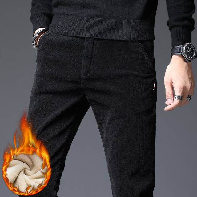 ([Velvet Thickening] 861 Black, Size 34 (waist 2 feet 7)) Corduroy Autumn Winter 2022 Men's Stretch Casual Slim Straight Velvet Thicken Men's Trousers