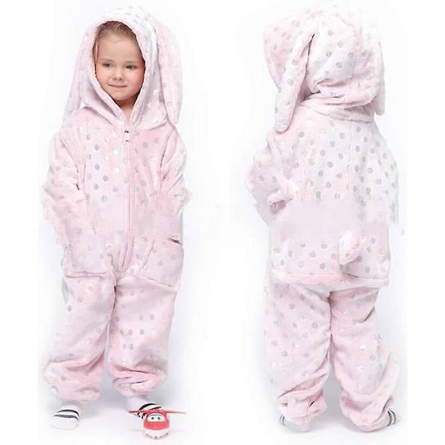 (M, 34) Flannel Mary Cartoon Animal One-part Pajamas, Boys And Girls Zipper Home Clothes
