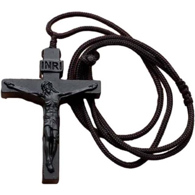 (black) Jesus Cross Wooden Necklace,Wood Cross Necklace,Christian Catholic Jesus Crucifix Necklace for Men Women