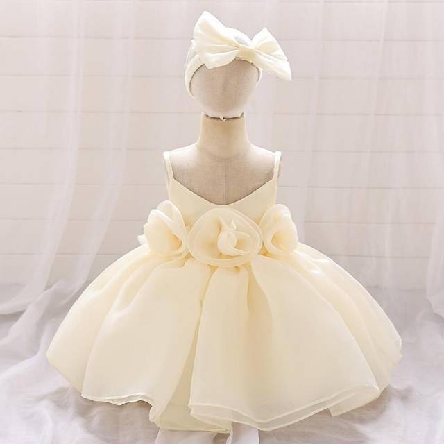 (champagne, 70) Toddler Girls 1st Birthday Dress With Heandband Bow Cute Baby Baptism Gown Kids Wedding Party Elegant Princess Vestidos Christmas Cost