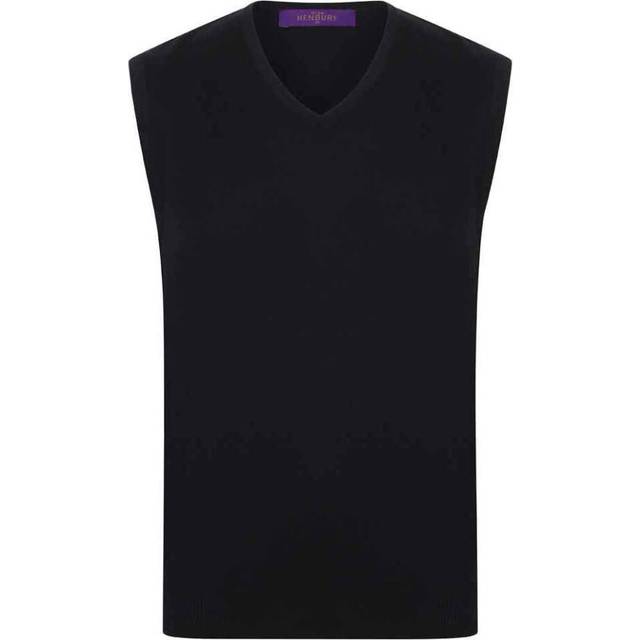 (XL, Black) Henbury Mens Cotton Acrylic V Neck Sleeveless Sweatshirt