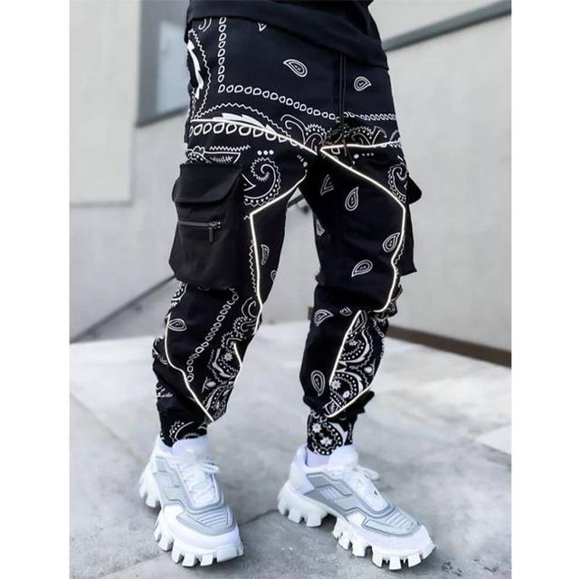 (black, XXXXL) Hip Hop Printing Pants Men Trousers Fashion Streetwear Sweatpants for Men Joggers High Street Loose Cargo Pants Men