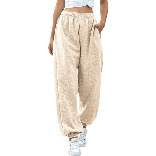 (Cream, M) Womens Joggers Tracksuit Bottoms Close Hem Fleece Ladies Trousers Jogging Pants