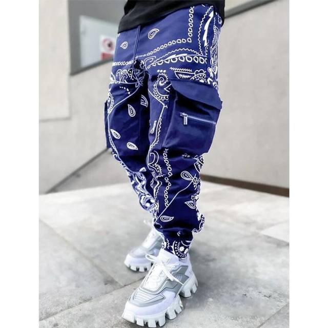 (navy, XXXXL) Hip Hop Printing Pants Men Trousers Fashion Streetwear Sweatpants for Men Joggers High Street Loose Cargo Pants Men