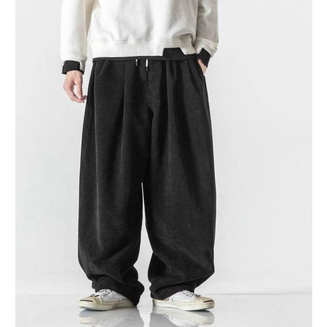 (black, 4XL) Corduroy Men&apos;s Harem Pants Casual Streetwear Long Pants Loose Sweatpants Vintage Oversized Wide Leg Hip Hop Pants