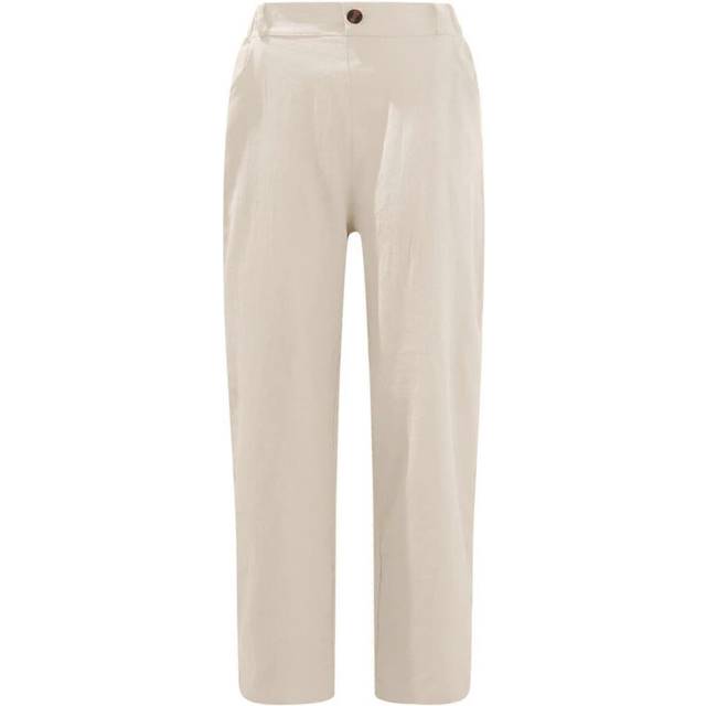 (M, Khaki) Ladies Linen 3 Quarter Trouser Women Cropped 3/4 Pants Summer Casual Pants New