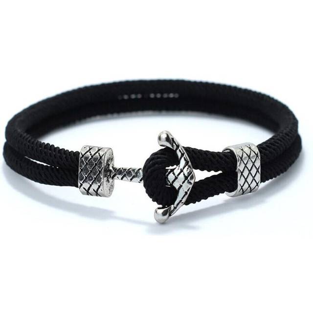 (black) 4mm Handmade Milan Rope Bracelet Antique Silver Color Anchor Braclet For Men Cool Armband Jewelry Homme